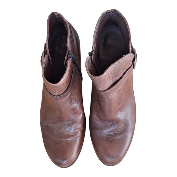 NURTURE Talin Brown Premium Leather Heeled Zip Ankle Boot 9.5M Buckle Bootie - Picture 3 of 16